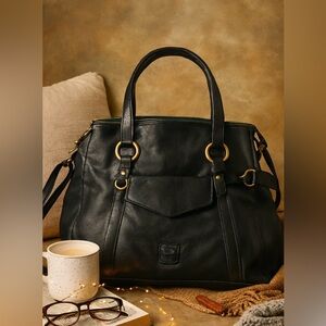 Dooney & Bourke Black Leather Shoulder Bag with Gold Accents